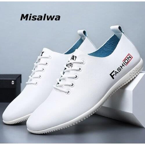 Misalwa Light Leather Men Flats Daily White Mens Loafers Casual Soft Sneakers Men Fashion Footwear Lace-up Luxury Driving Shoes