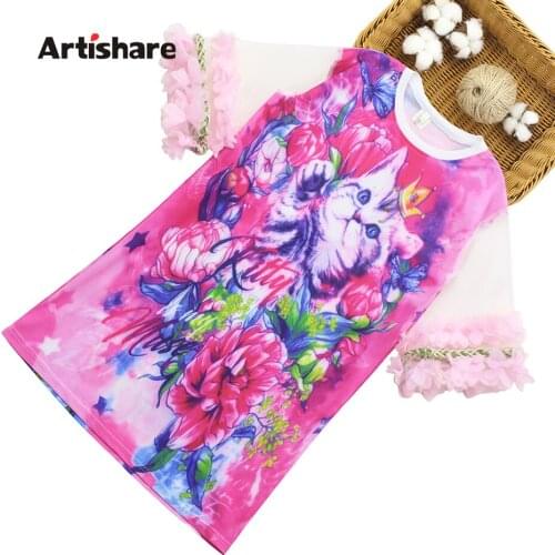 Girl Summer Dress Floral Girls' Dresses Cartoon Kids Dress Teenage Clothes For Girls 6 8 10 12 14