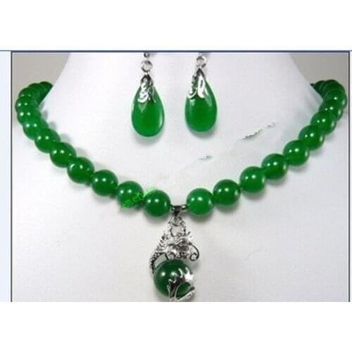 Fashion Jewelry beautiful 10mm green earring dragon pendant Necklace set 5.23