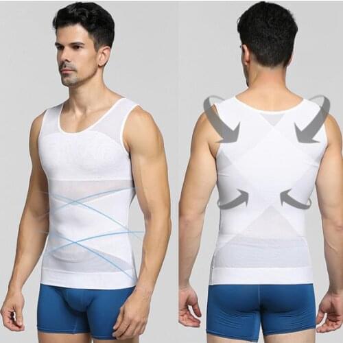 Men Body Shapers T-shirt Lose Weight Slimming Tops Men Chest Shapers Belly Stomach Shapewear Posture Corrector T Shirt