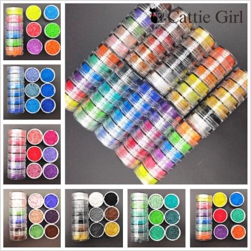 6colors/set Neon Pigment Nail Powder Dust Gradient Macaron Nail Glitter Iridescent Acrylic Powder Make Up Nail Art Accessories