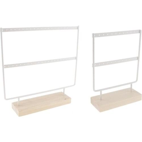 2Pcs Jewelry Tower Metal Earring Holder Organizer, Earring Stand, Earring Display for Jewellery Store Decor - Wooden Base