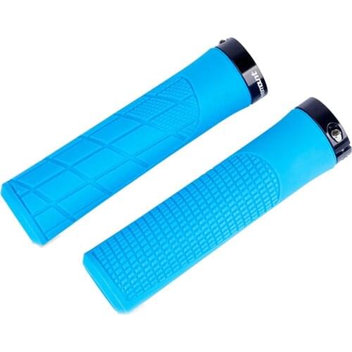 Sturdy Rubber Single Lock Bicycle Grips Lightweight Bike Handlebar Grip Set Mountain MTB Road Black Blue PC