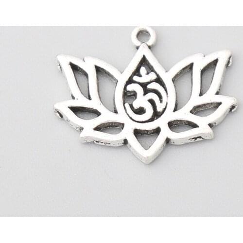 RAINXTAR Fashion Antique Silver Color Alloy Lotus Flower Charms Yoga OM Charms 16*20mm 30pcs AAC948