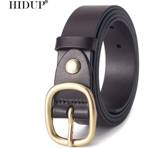 HIDUP Ladies Top Quality Cow Genuine Leather Belts Retro Brass Pin Buckle Metal Belt for Women Accessories 2.8cm Wide NWJ931