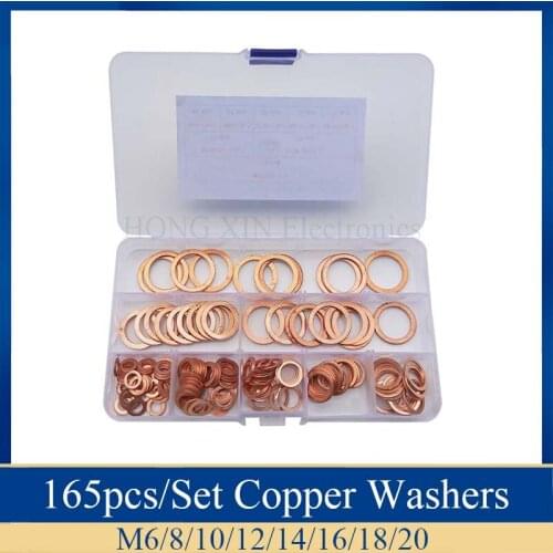 165pcs/Set Copper Flat Washers M6/8/10/12/14/16/18/20 Flat Ring Gasket