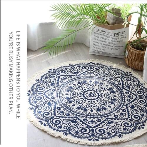 Nordic Cotton Linen Minimalist Retro Tassel Rug Large Round Bedroom Coffee Table Pad Hand Woven Sofa Cushion Tatami Floor Mats