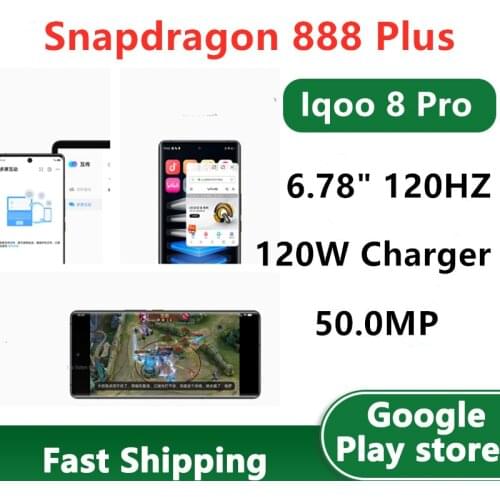 In Stock Vivo Iqoo 8 Pro Smart Phone 120W Fast Charging AMOLED 120HZ Google Play Gaming phone NFC 50MP Snapdragon 888 Plus OTA
