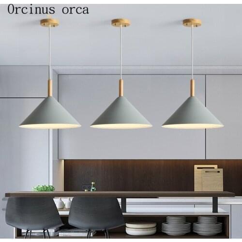 Modern creativity LED solid wood chandelier Restaurant Bar Gallery North Europe simple color single head conical Chandelier