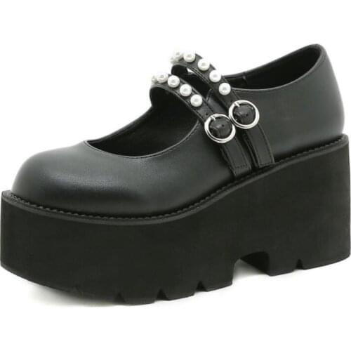 Plus Big Size 43 Girls Pumps Solid Buckle Demonia shoes Platform Marry Janes Pumps Women Lolita Thick Bottom Gothic Shoes Woman