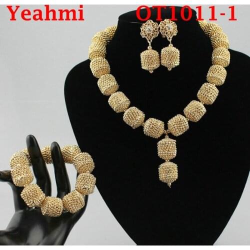 High quality Necklace Bangle Earring Ring Fine African jewelry sets Beads gold-color Dubai Plated Fashion Wedding women OT1011-1