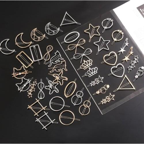 Fashion Metal Leaf Hair Clip Barrettes Hairpin Barrette Hair Claws Women Girls Trend Charm Moon Round Triangle Star Animal Crown
