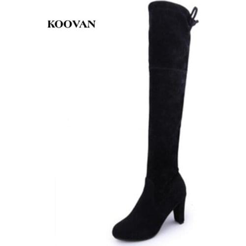 Koovan Women Over The Knee Boots 2017 High-heeled Womens Boots Girls Shoes Suede Larger Size 42 43 Ladies Fashion Winter Shoes