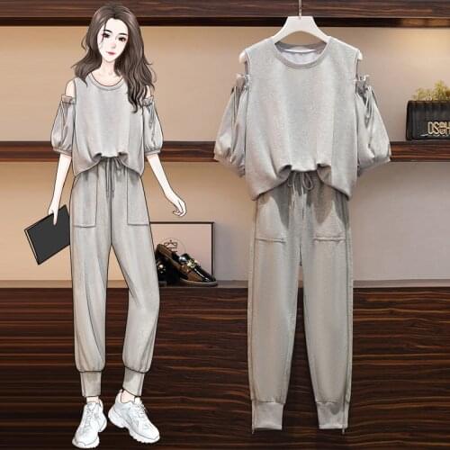 2021 Summer Large Size Loose Sportswear Two Piece Sets Women Drop Shoulders Tops & Pants Sets Suits Woman Tracksuit 2 Piece Set