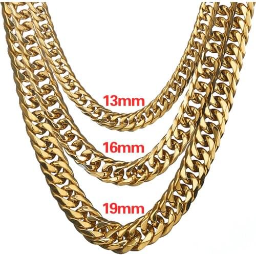 Gold Cuban Necklace For Men Heavy Stainless Steel Metal High Polishing Party Gift Custom Length Charm Jewelry Good Quality 2020