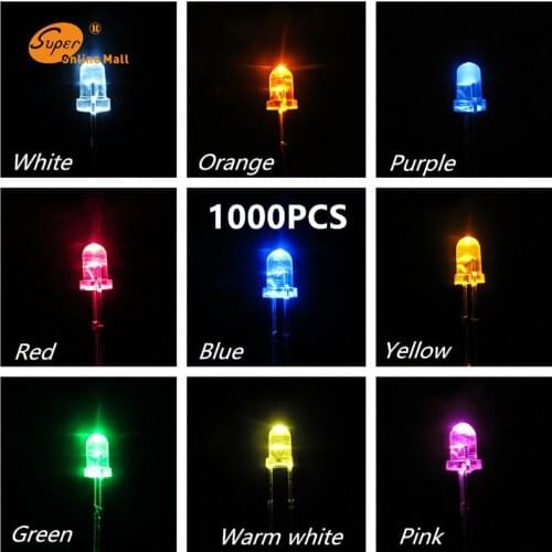 1000pcs Led 3MM LED DIODE Round Top Urtal Bright Light Bulb Led Lamp 3MM Emitting Diodes Electronic Components