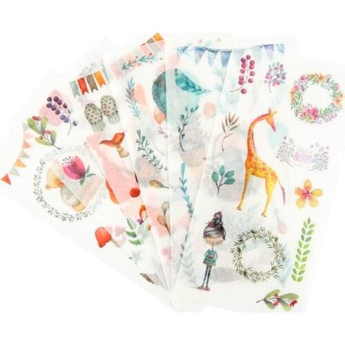 15packs/lot Lovely Animals Garland Giraffe Paper sticker/Small Leaves Fox Scrapbooking Decoration label/DIY Diary Album