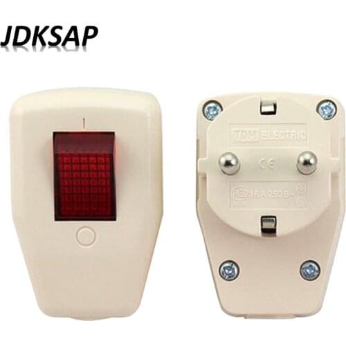 1x Schuko Germany Type F Rewireable Power Plug 250V 16 Amp W/ LED Indicator Switch