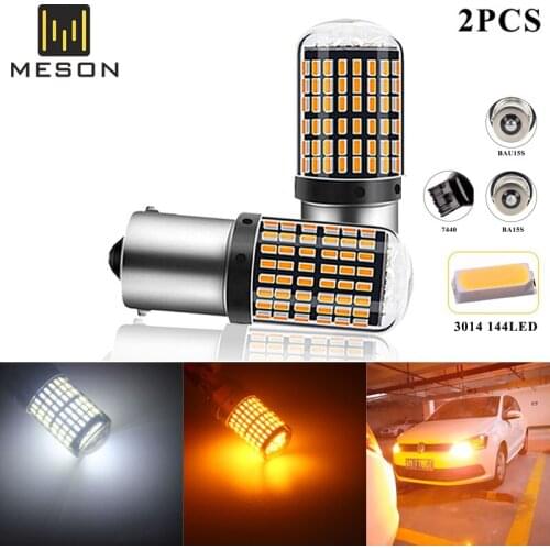 2PCS 1156 Ba15s Bau15s P21W PY21W T20 W21W 7440 Turn Signal Light S25 144 SMD Canbus ERROR FREE Car Bulb Brake Lamp12-24v