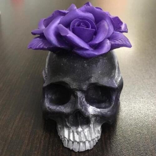 3D Rose Flower Skull Epoxy Resin Mold Home Decorations Ornaments Casting Silicone Mould DIY Crafts Plaster Candle Making Tools