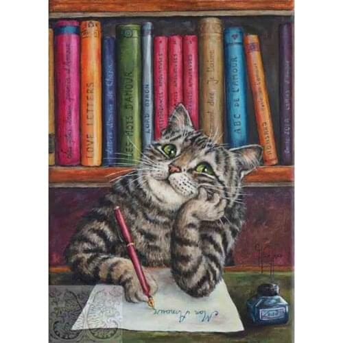 Kexinzu Full Square Round Drill 5D DIY Diamond Painting "Animal Cat Writting" 3D Embroidery Cross Stitch Mosaic Home Decor Gift