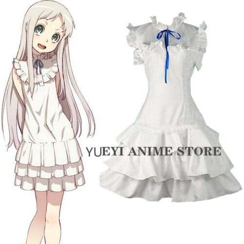 Anime Anohana Cosplay Menma Honma Meiko The Flower We Saw That Day Costume for Halloween Party Female Role Play White Dress