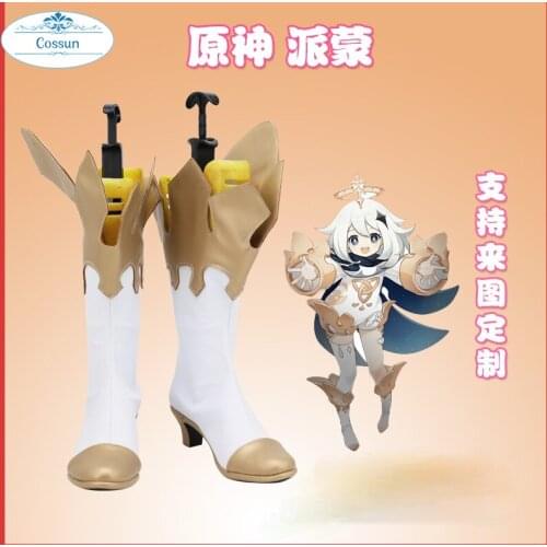 Genshin Impact Paimon Cosplay Boots Low Heel Shoes Custom Made Any Size for Unisex costum made game