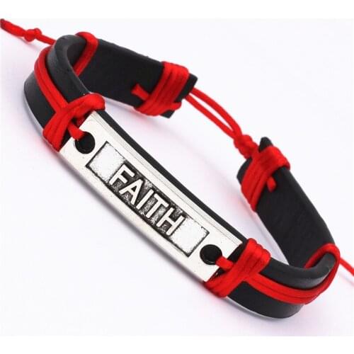 Faith Vintage Charm PU Leather Bracelet for Male&Women Bracelets bestfriend brother gift Adjustable Length Punk Jewelry