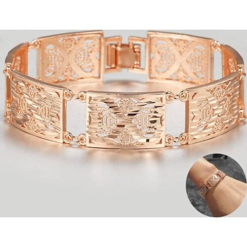 585 Rose Gold Bracelet For Women Girls Bangle Vine Patterned Link Chain 15/16mm Big Wristband Jewelry Gifts LCB61