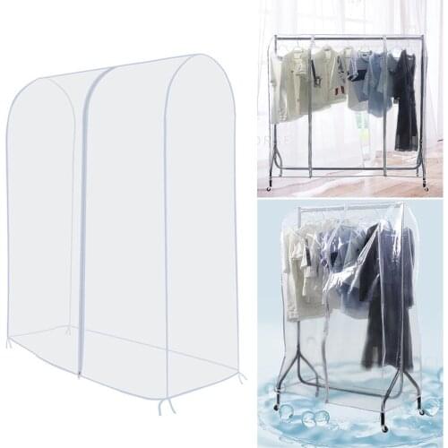 Household Waterproof Hanging Garment Suit Coat Storage Display Protector Bag Clear Dustproof Zip Clothes Clothing Rack Cover