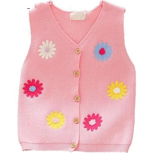 2017 spring Girls Vest Flower Knitted Vest Baby Girls Autumn Waistcoat Children Jackets toddler Girls Clothing kids outwear