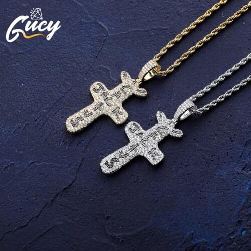 GUCY Fashion Cactus Cross Pendant Necklace Iced Cubic Zircon Plated Gold Silver Color Hip Hop Jewelry For Men Women Gift