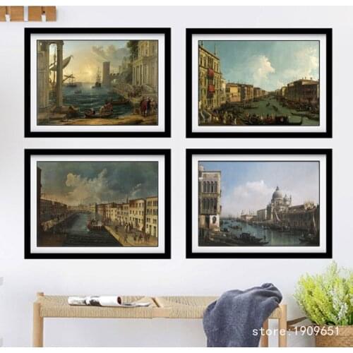 Cotton no frame classical sea water city landscape canvas printings oil painting printed on cotton wall art decoration picture