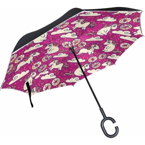 2018 Unicorn Guarda Chuva Invertido Inverted Reverse Women Car Stand Windproof Folding Rain Upside Down Umbrella Woman C Handle