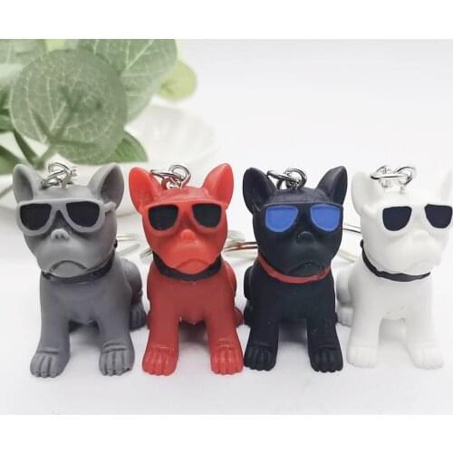 4pc Cute Cartoon Puppy keychain pendant animal sunglasses dog keychain silicone Bags and ornaments promotional gifts wholesale