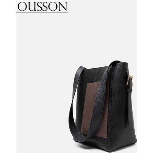 OUSSON Fashion, leisure, light and versatile one-shoulder messenger portable leather high-quality large-capacity bucket bag