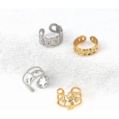 Punk Street Style Thick Chunky Chain Ring Cuban Curb Link Gold Filled Stainless Steel Stylish Ring for Women Simple Design rings