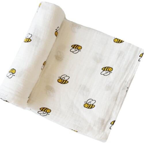 Newborn Baby Infant Muslin Gauze Cotton Swaddle Blanket Wrapping (Littie Bee)
