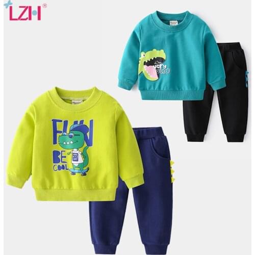 LZH 2021 Casual round neck suit autumn clothes for boys print kids sportswear 2-6 year Childrens sports suit cute baby boys set