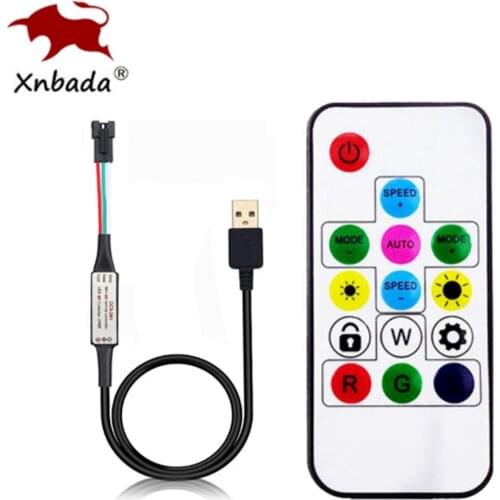 WS2811 WS2812B SK6812 Led Pixels Strip Light Controller USB MINI 14Keys RF Lock Remote Control 366Modes Change DC5-24V