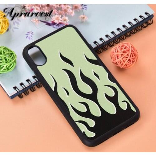 Aprarvest Green Flame Pattern Silicone Rubber Phone Case Cover For iPhone 6 6S 7 8 PLUS X XS XR 11 12 MINI PRO MAX