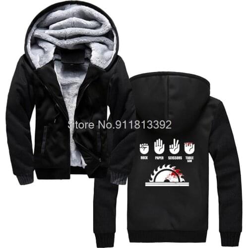 MenS Rock Paper Scissors Table Saw Funny Hoodie Men Winter Thicken Keep Warm Hooded Hoodies Sweatshirt Streetwear
