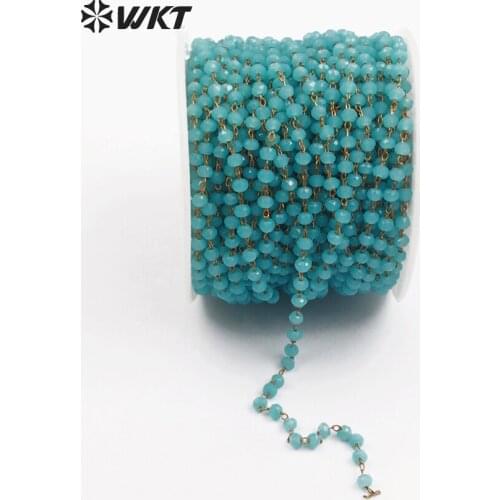 WT-RBC036 Wholesale Electroplate not estancable Natural Stone Blue Beaded Rosary 2.0 Chain Crude Stone Beads for Jewelry