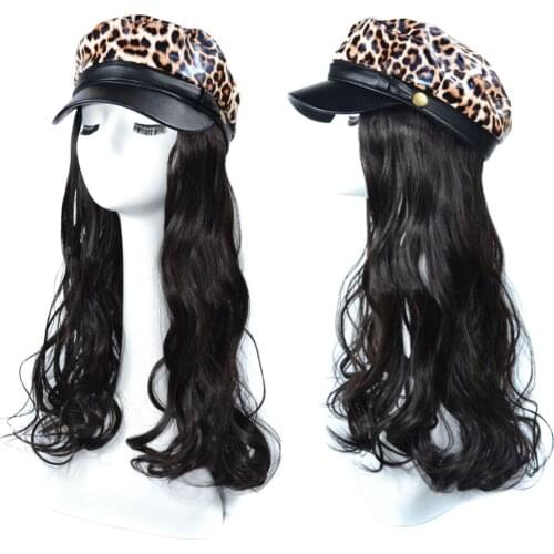 1pc 24inch Long Wavy Synthetic Hair Womens Wig with Navy Style Cap Easy Wear Leopard Print Wig Caps