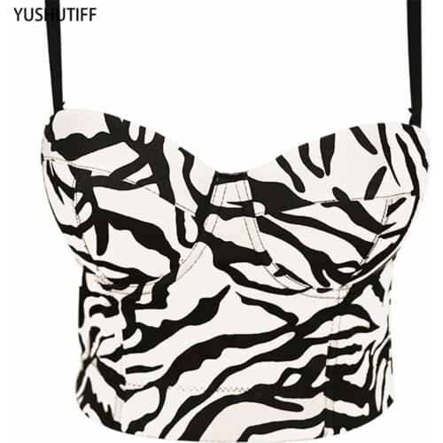 2021 Short Sexy Top Zebra Striped Female Crop Top Women Harajuku Off Shoulder Camis Tops With Built In Bra Push Up