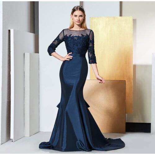 Tanpell Beading Appliques Mermaid Evening Dress Elegant Bowknot 3/4 Length Sleeves Women Formal Designer Custom Prom Dress 2020
