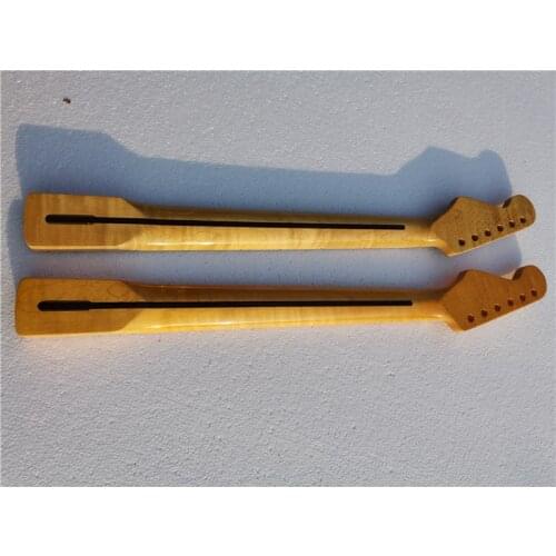 One Tiger Flame Maple Guitar Neck 21 Fret 25.5inch Dark Yellow Pearl Dot Inlay DIY