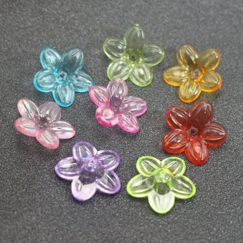 100 Mixed Transparent Colour Acrylic Star Flower Bead Cap 22mm Center Hole Beads