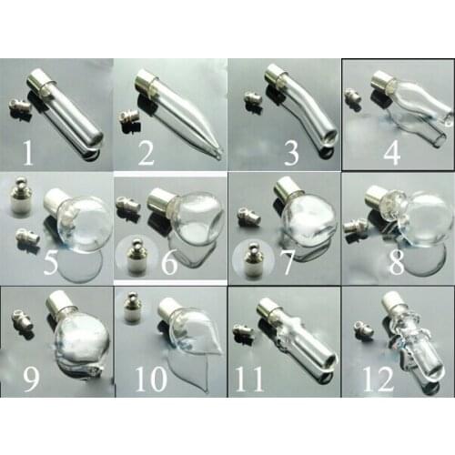 15pieces clear glass vial pendant seals screw cap perfume essential oil bottle diy rice art glass pendant jewelry accessory