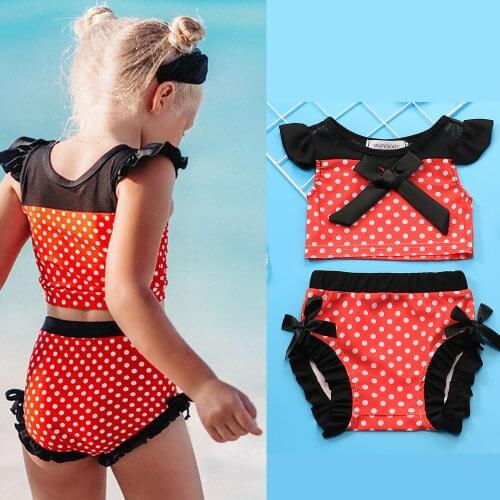 2PCS Set Baby Girls Swimwear Girl Bow Knot Princess Kids Bikini Sleeveless Dot Swimsuit Newborn Bathing Suit Beachwear